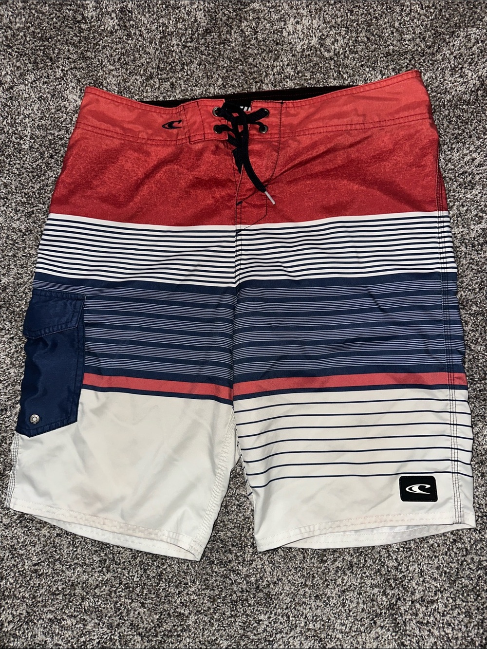 O'Neill Red, Navy & White Striped Men's Board Shorts